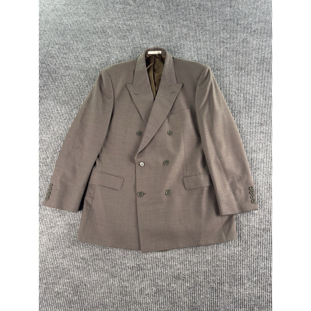Vintage Luigi Luzzatti Sport Coat 44 R Taupe Wool Check Double Breasted Italy